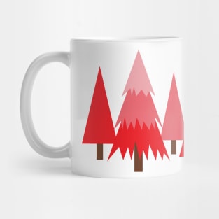 Pine trees on the hill in reds and pinks Mug